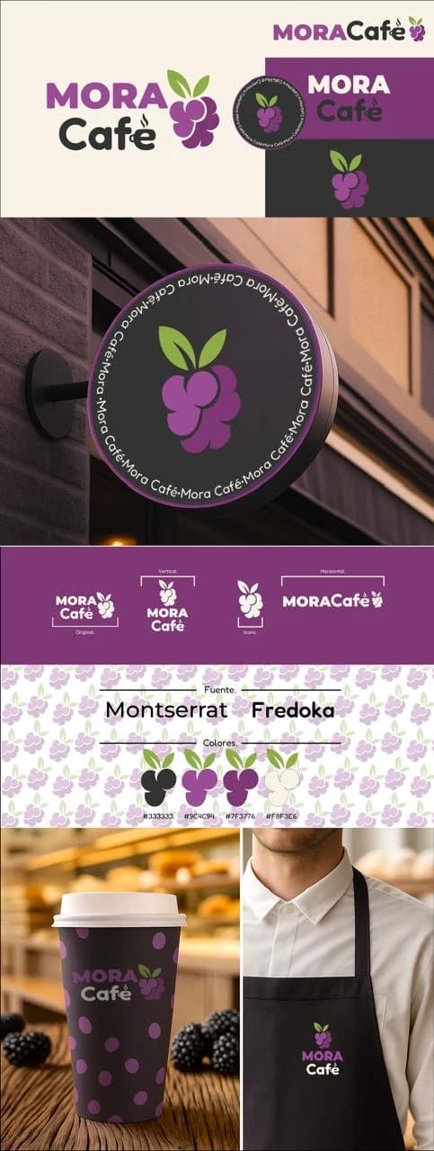 Identidad visual Mora Café: logotipo, colores y aplicaciones.